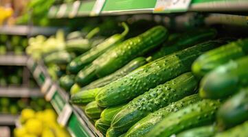 organisch Gurke auf das Markt. foto