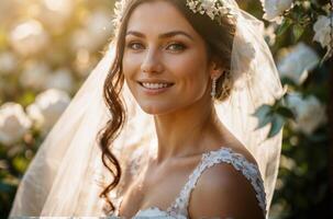 Braut halten groß und schön Hochzeit Strauß mit Blumen foto