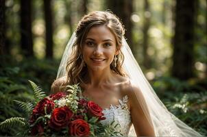 Braut halten groß und schön Hochzeit Strauß mit Blumen foto