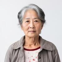 Porträt von ein Alten asiatisch Frau möglicherweise zum Gesundheitswesen oder kulturell Kontext foto