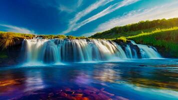 schön Wasserfall im das Mitte von das Wald. natürlich Landschaft von ein Wasserfall im das Mitte von das Wald foto