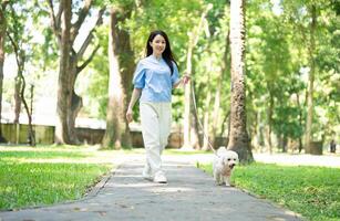 Foto von jung asiatisch Mädchen mit ihr Hund