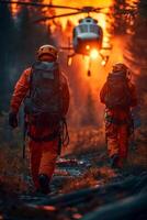 Rettung Hubschrauber im das Berge. Rettung Team. Rettung Hubschrauber. foto