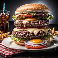 köstlich hausgemacht Rindfleisch Burger mit Speck und Gemüse foto