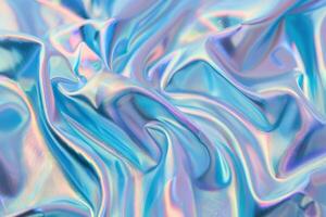 holographisch Stil Textur Hintergrund reflektierend Stoff Licht Blau mehrfarbig irisierend foto