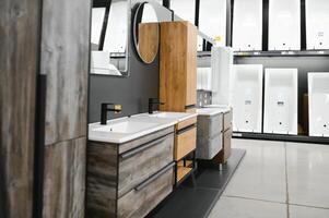 Badezimmer sinkt und Möbel im das Geschäft foto