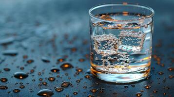 Glas gefüllt mit Wasser ruhen auf ein hölzern Tabelle foto