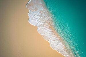 Horizont Oase Antenne Gelassenheit erfasst schön Strand Sand von über, ein still Tapisserie von Küsten Schönheit foto