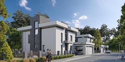 modern Privat Haus mit ein Dach Terrasse, 3d Rendern foto