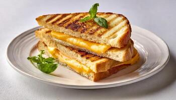 gegrillt Käse Sandwich auf ein Weiß Teller foto
