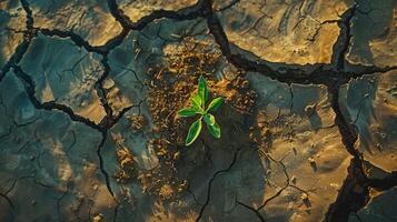 Grün Pflanze wachsend im trocken Land symbolisieren hoffen und Widerstandsfähigkeit. foto