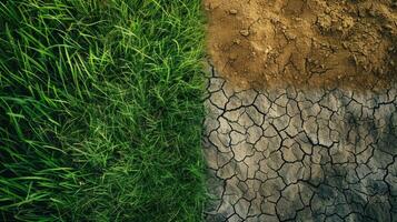 Kontrast zwischen üppig Gras und trocken Wüste Sand symbolisiert Leben und Tod. foto