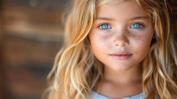 schließen oben von ein Kind mit auffällig Blau Augen foto