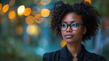 Frau mit Brille und schwarz Hemd foto