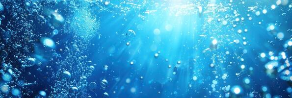 schließen oben von Wasser Luftblasen Bildung auf ein Blau Oberfläche foto