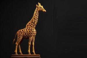 hölzern Giraffe Skulptur mit kompliziert Einzelheiten und stolz Haltung ai Bild foto