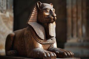 rätselhaft Aura das Regal hölzern Sphinx mit ein mystisch Gegenwart. ai Bild foto