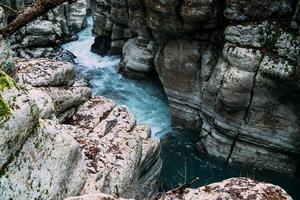 Weiß Felsen Schlucht Urwald und Berg Wald wandern, Chosta Fluss entlang Klippen foto