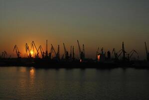 Ladung Kräne im das Seehafen. foto