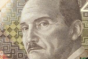 Jose Maria argumentieren ein Nahansicht Porträt von peruanisch Geld foto