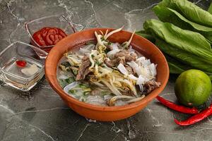 Vietnamesisch Suppe pho bo mit Rindfleisch foto