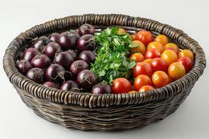 frisch Gemüse Produkt mit Korb Fachmann Werbung Essen Fotografie foto