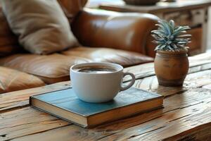 Morgen heiß Tasse von Kaffee im das Cafe Tabelle Fachmann Werbung Essen Fotografie foto