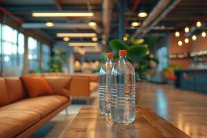 Mineral Wasser Flaschen auf das Tabelle Fachmann Werbung Essen Fotografie foto