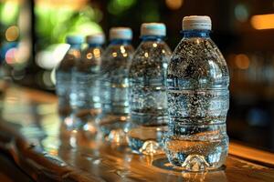 Mineral Wasser Flaschen auf das Tabelle Fachmann Werbung Essen Fotografie foto