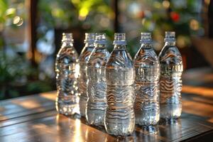 Mineral Wasser Flaschen auf das Tabelle Fachmann Werbung Essen Fotografie foto
