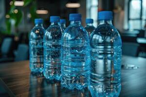 Mineral Wasser Flaschen auf das Tabelle Fachmann Werbung Essen Fotografie foto