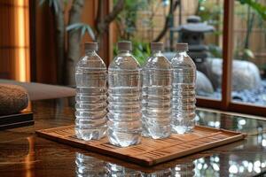 Mineral Wasser Flaschen auf das Tabelle Fachmann Werbung Essen Fotografie foto