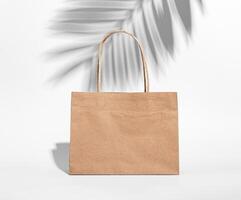 Kunst braun Papier Tasche, Einkaufen Paket, Blatt Schatten foto