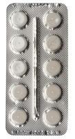 Blase Pack mit runden Tabletten auf ein Weiß isoliert Hintergrund foto