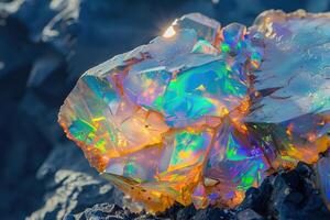 schließen oben irisierend mehrfarbig Willkommen Opal auf grau Hintergrund foto