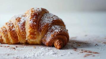 schließen oben Schuss Zimt Zucker Croissant gegen ein Weiß Hintergrund foto