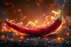 rot und heiß Chili Pfeffer im Flammen auf schwarz Hintergrund , foto