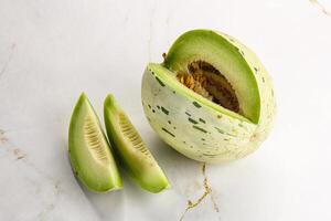 reif Süss und saftig Dalmatiner Melone foto