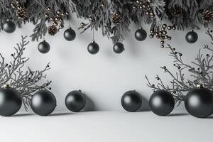 ein schwarz und Weiß Weihnachten Baum mit ein Weiß Hintergrund foto
