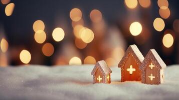 Weihnachten Dekorationen, Spielzeug Häuser Miniatur Nahansicht foto