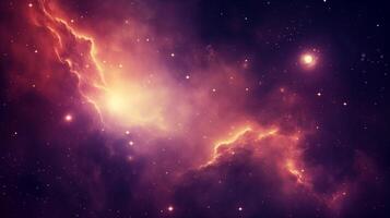strahlend rot Nebel Hintergrund mit hell Sterne und kosmisch Energie foto