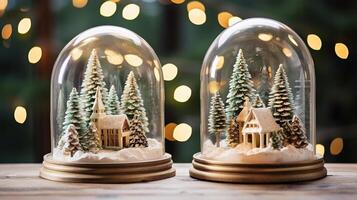 Haus und Fichte Wald im ein Glas Ball, Weihnachten Konzept foto