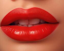 glänzend rot Lippen Nahaufnahme, detailliert bilden und Schönheit Schuss foto