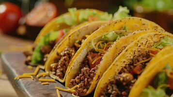 Rindfleisch Tacos mit Grüner Salat Käse und Tomate foto