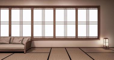 Innenarchitektur, Zen modernes Wohnzimmer im japanischen Stil. 3D-Rendering foto