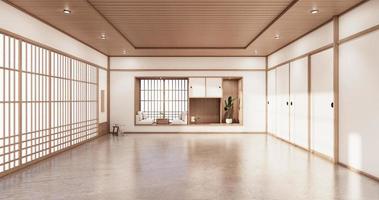 lebendes regaldesign im zimmer im japanischen stil minimalistisches design. 3D-Rendering foto