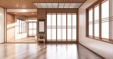 lebendes regaldesign im zimmer im japanischen stil minimalistisches design. 3D-Rendering