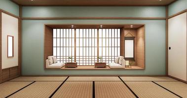 Cyan Living Regal Design im Zimmer im japanischen Stil minimalistisches Design. 3D-Rendering foto