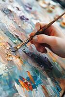 beschwingt Öl Gemälde im Fortschritt gefangen im Künstler Studio während tagsüber foto