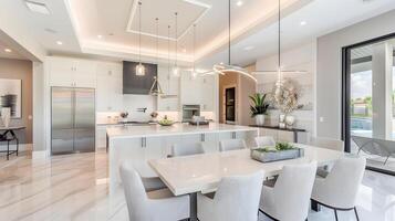 geräumig und elegant Offenes Konzept Küche und Essen Zimmer im luxuriös modern Zuhause foto